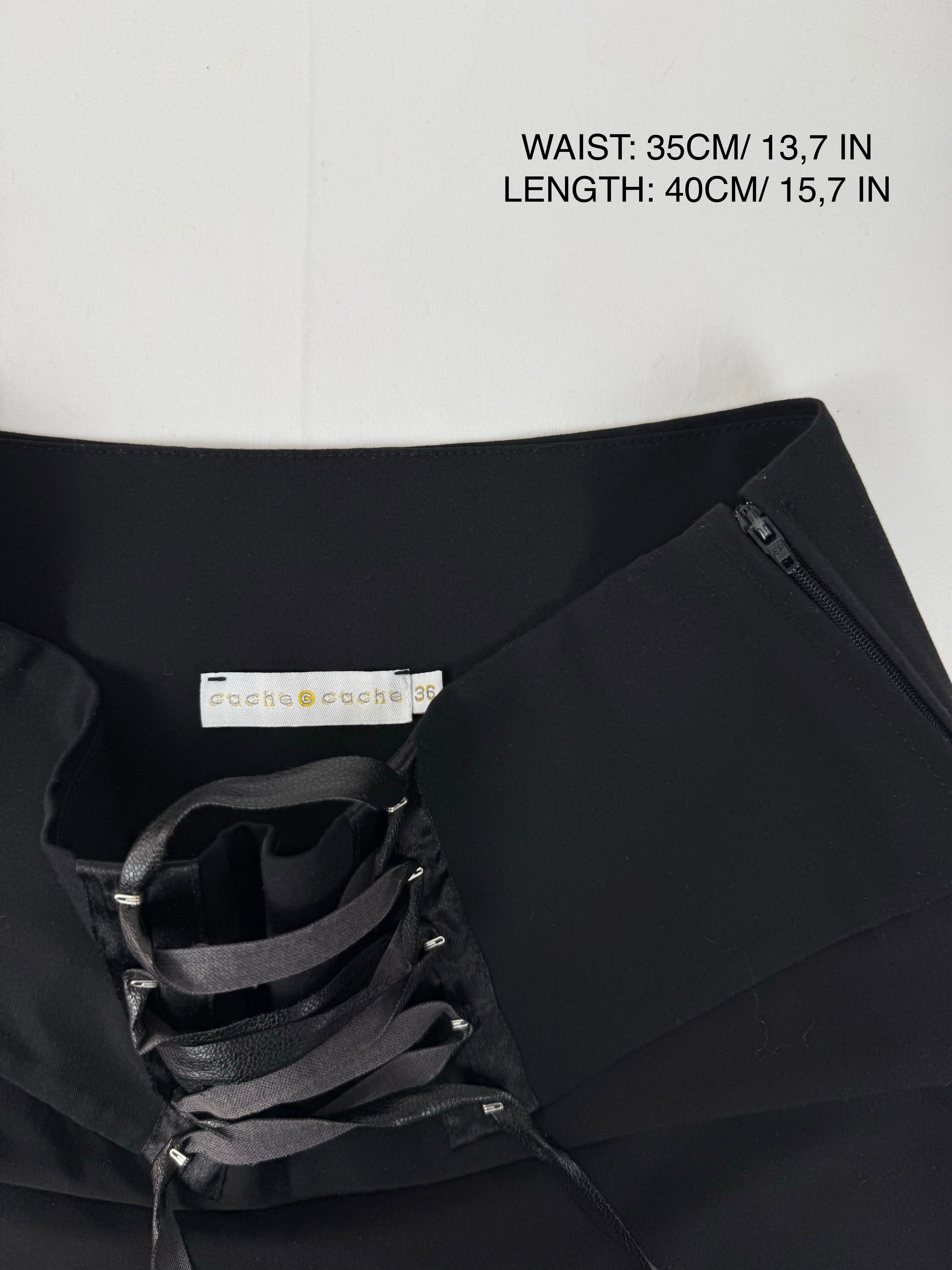 Black lace up mini pleated skirt (S)