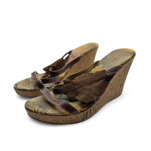 Brown real leather wedge heels sandals (37)