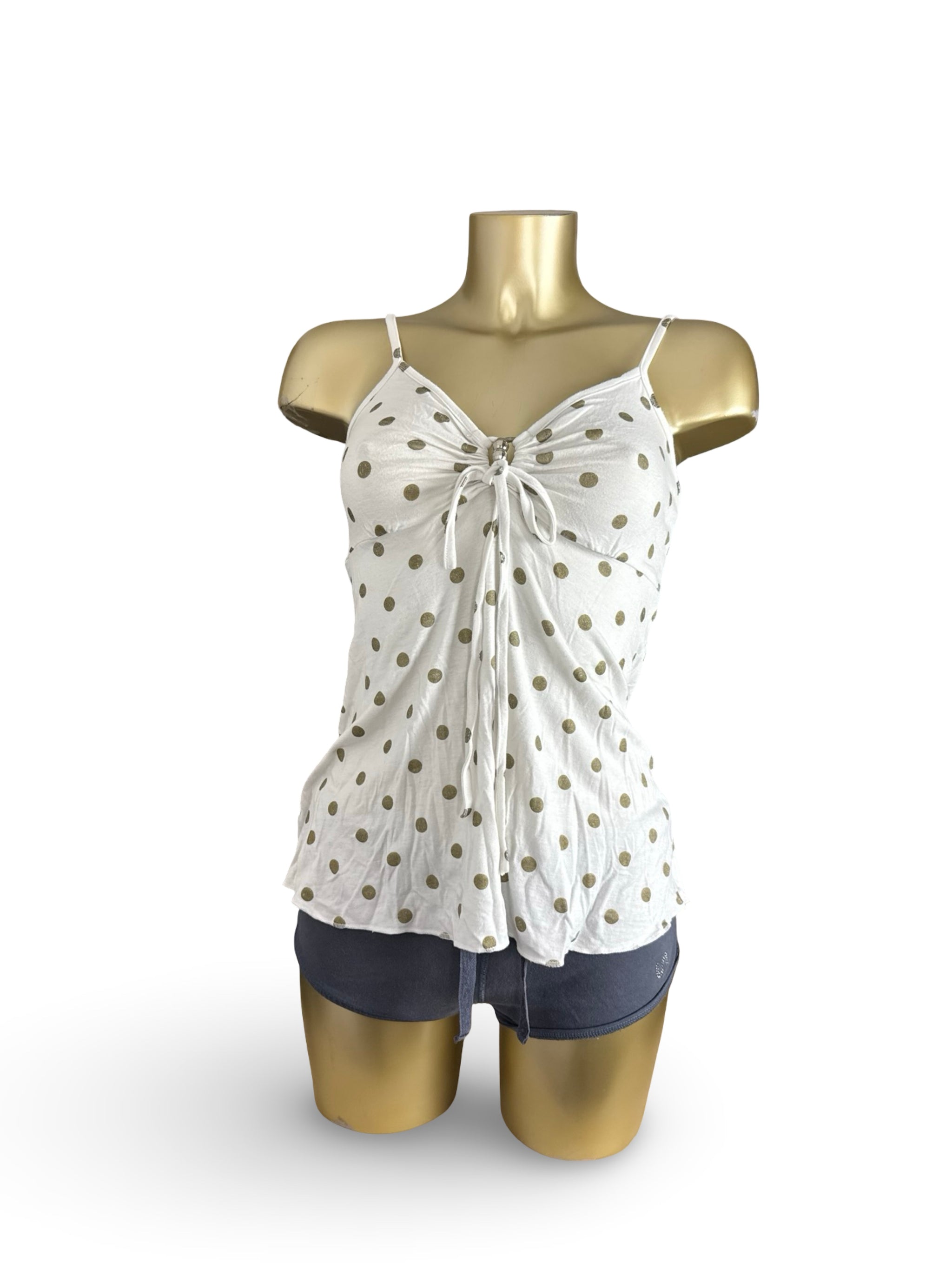 White polka dots tie up top (M)