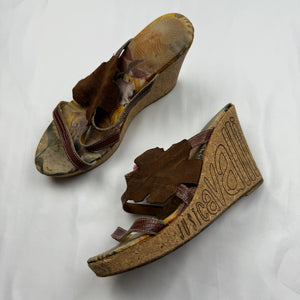 Brown real leather wedge heels sandals (37)