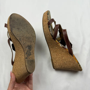 Brown real leather wedge heels sandals (37)