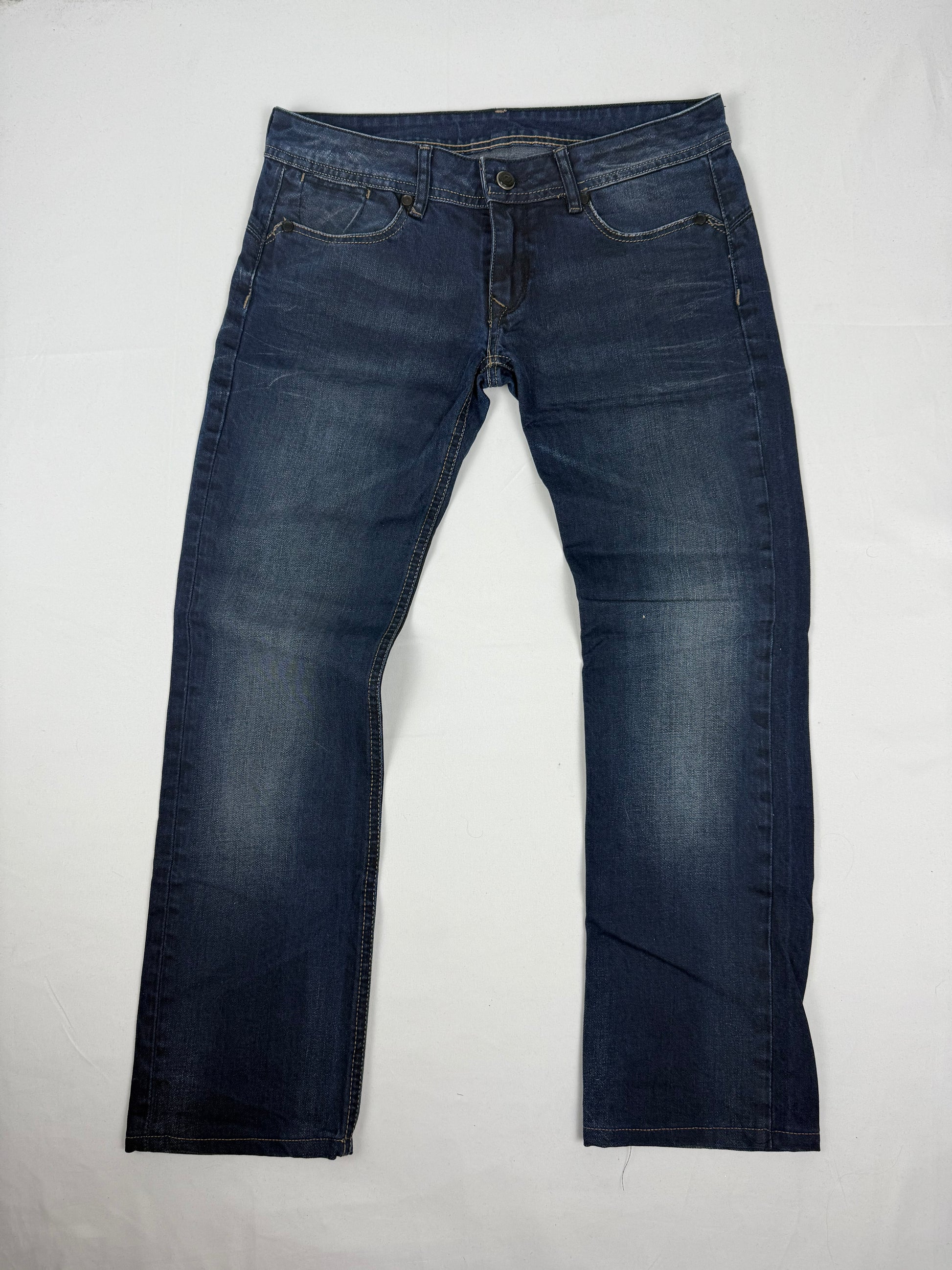 Navy denim low rise bootcut pants (S)