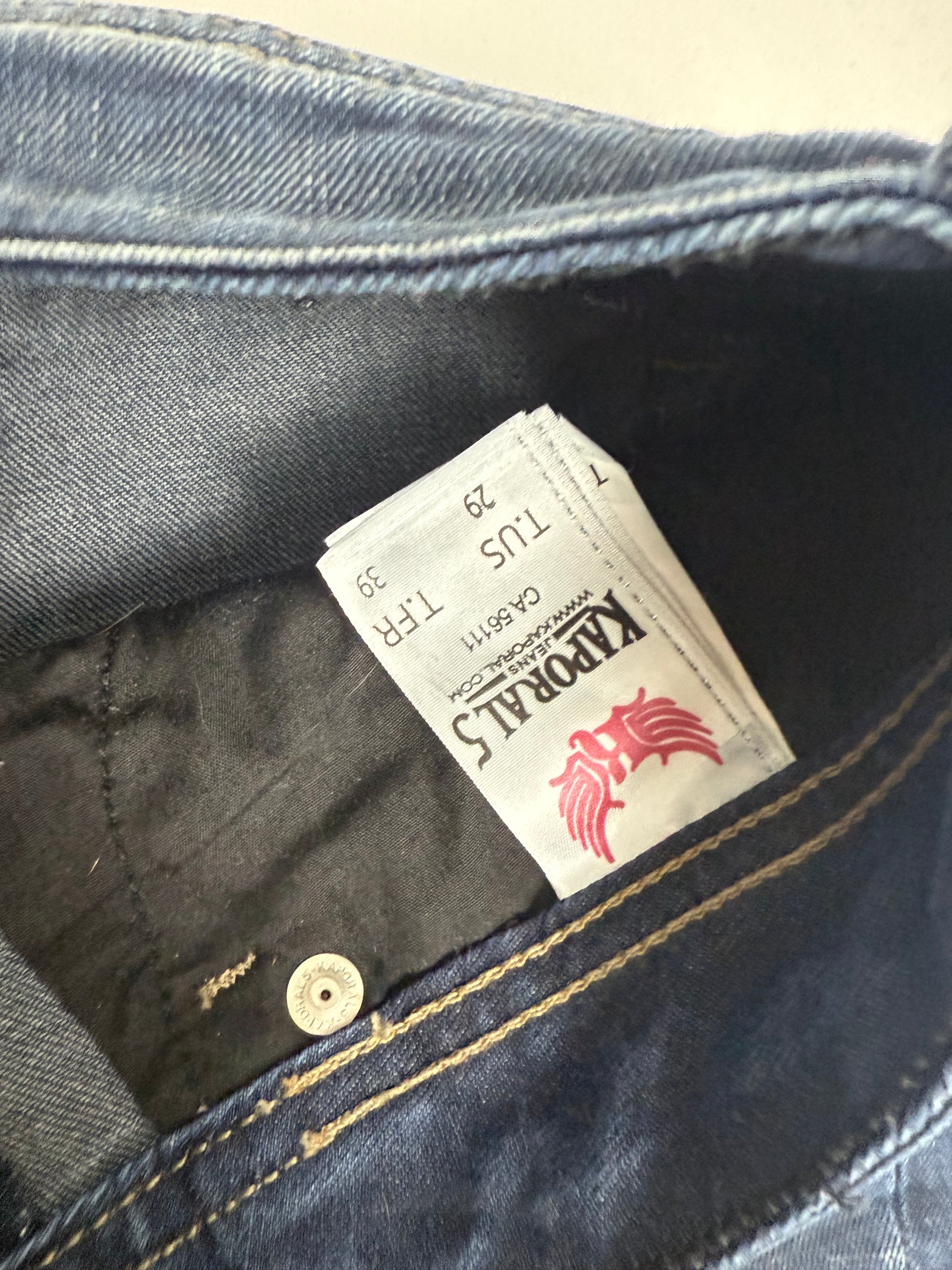 Navy denim low rise bootcut pants (S)