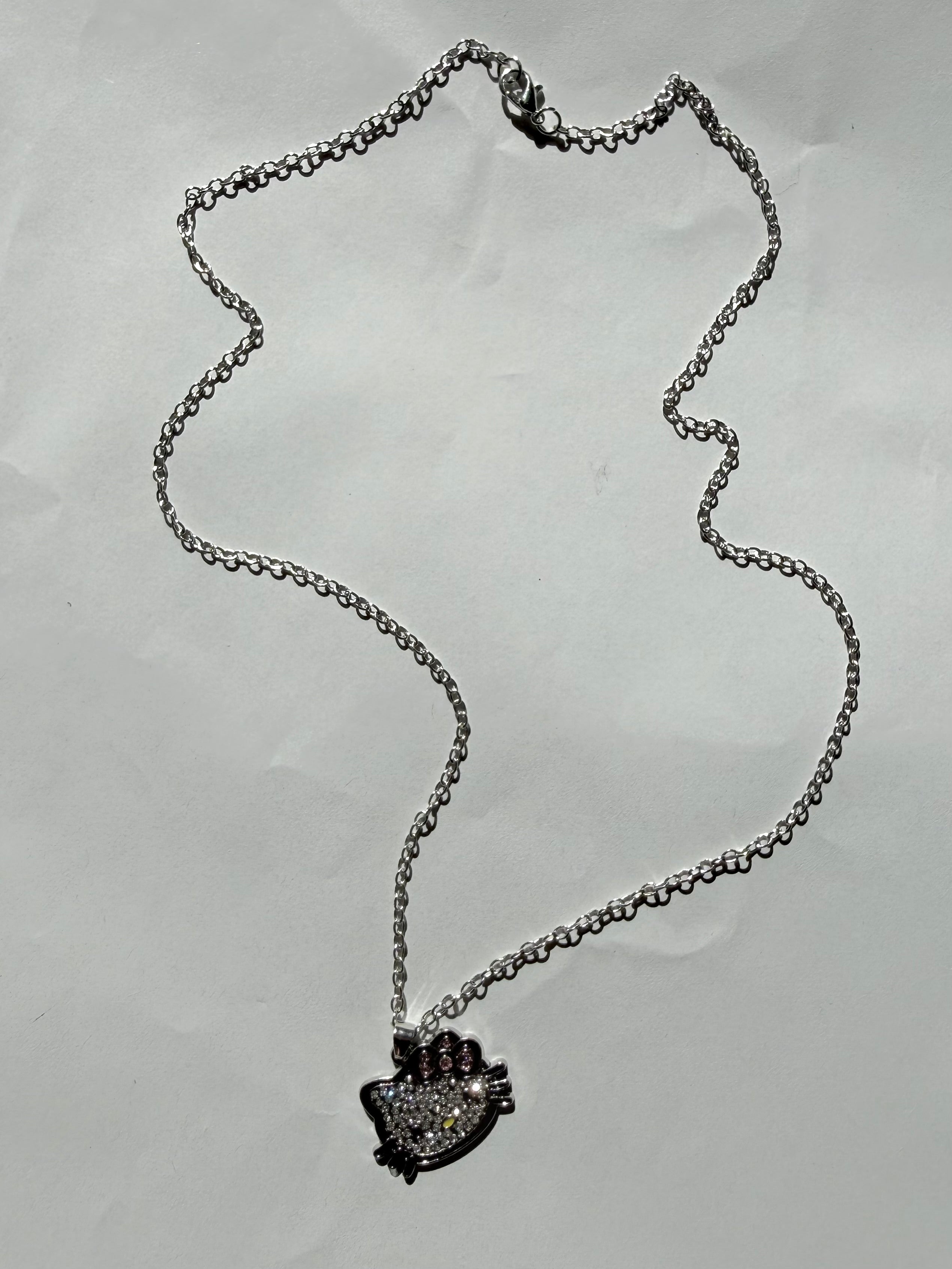 Silver kitten rhinestones necklace