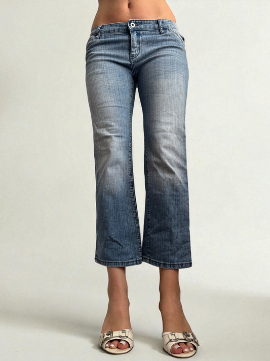 Blue denim butterfly low waist capri pants (S)
