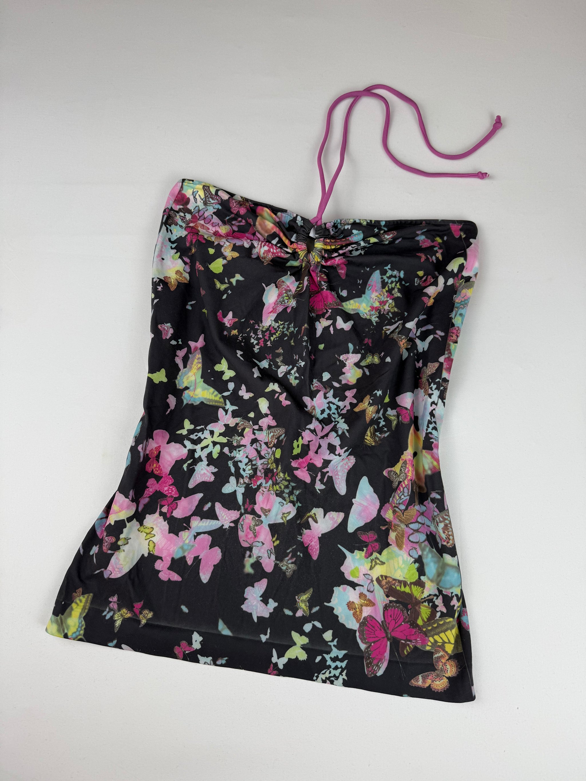 Black floral halter top (M)