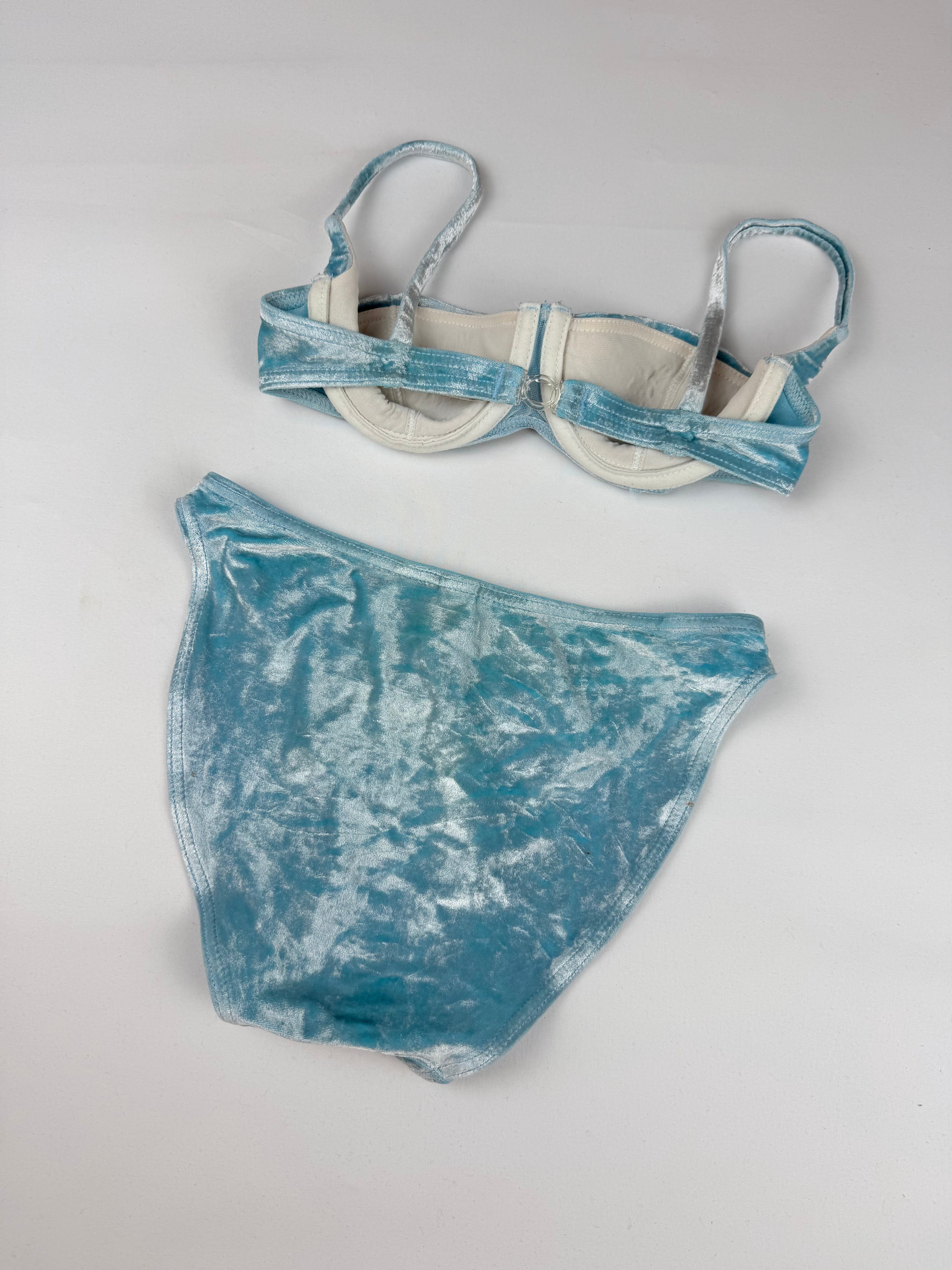 Blue velvet low rise bikini set (XS)