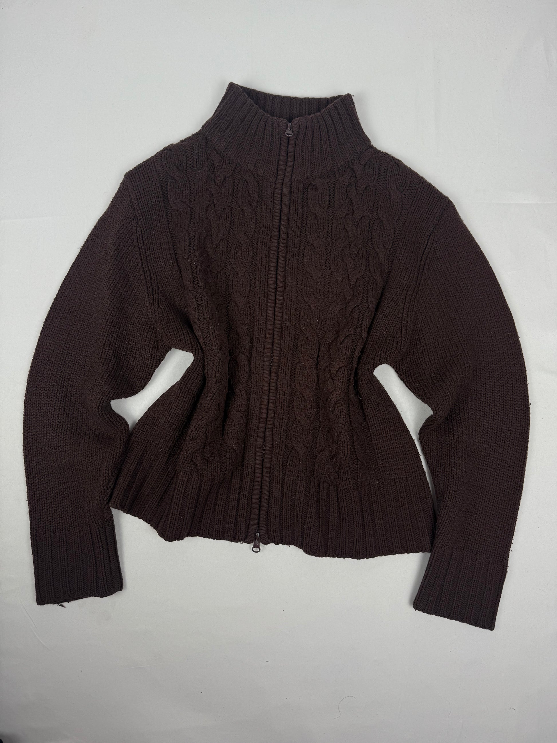 Brown zip up cardigan jumper (L)