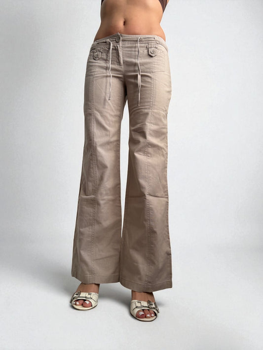 Beige linen baggy low rise pants (S/M)