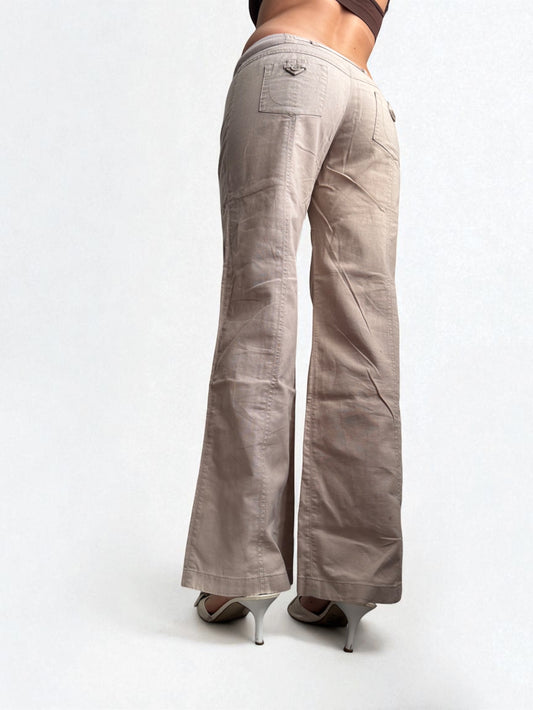 Beige linen baggy low rise pants (S/M)
