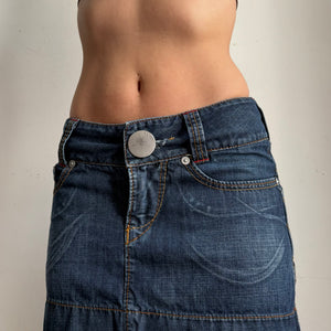 Navy denim low rise mini skirt (S)