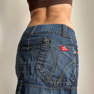 Navy denim low rise mini skirt (S)