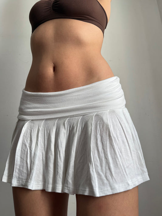Cotton low rise pleated mini skirt (S)