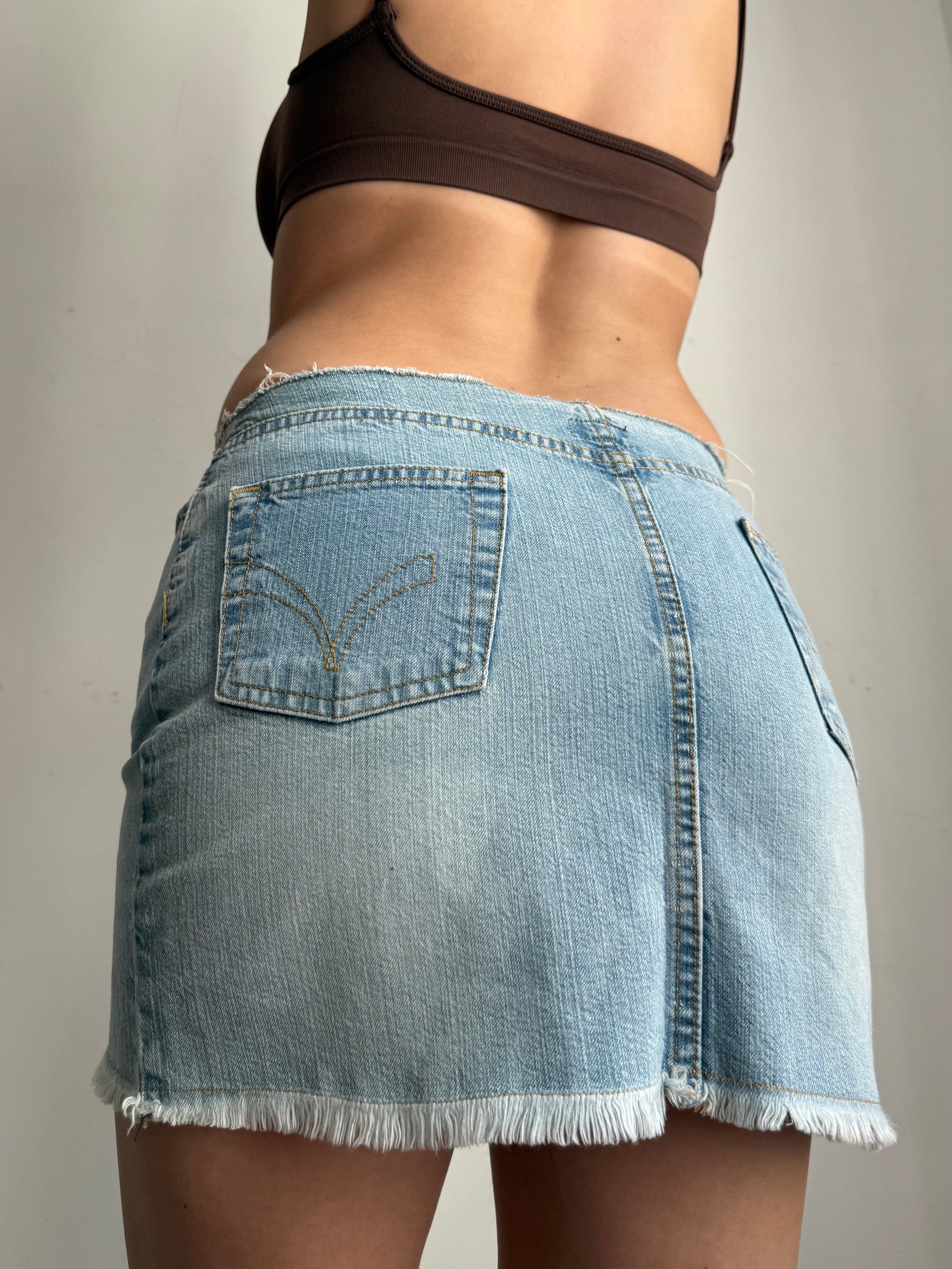 Blue denim low rise mini skirt (S)