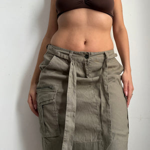 Khaki linen cargo mid skirt (S/M)