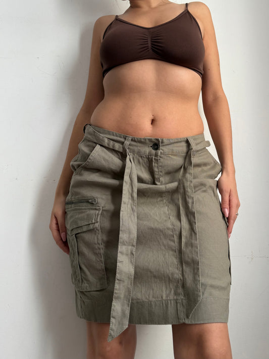 Khaki linen cargo mid skirt (S/M)