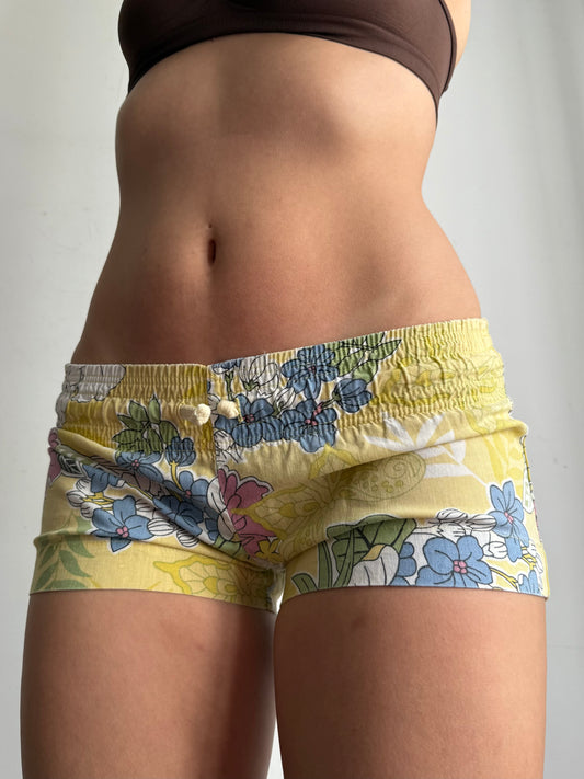 Yellow floral low rise mini short (XS/S)