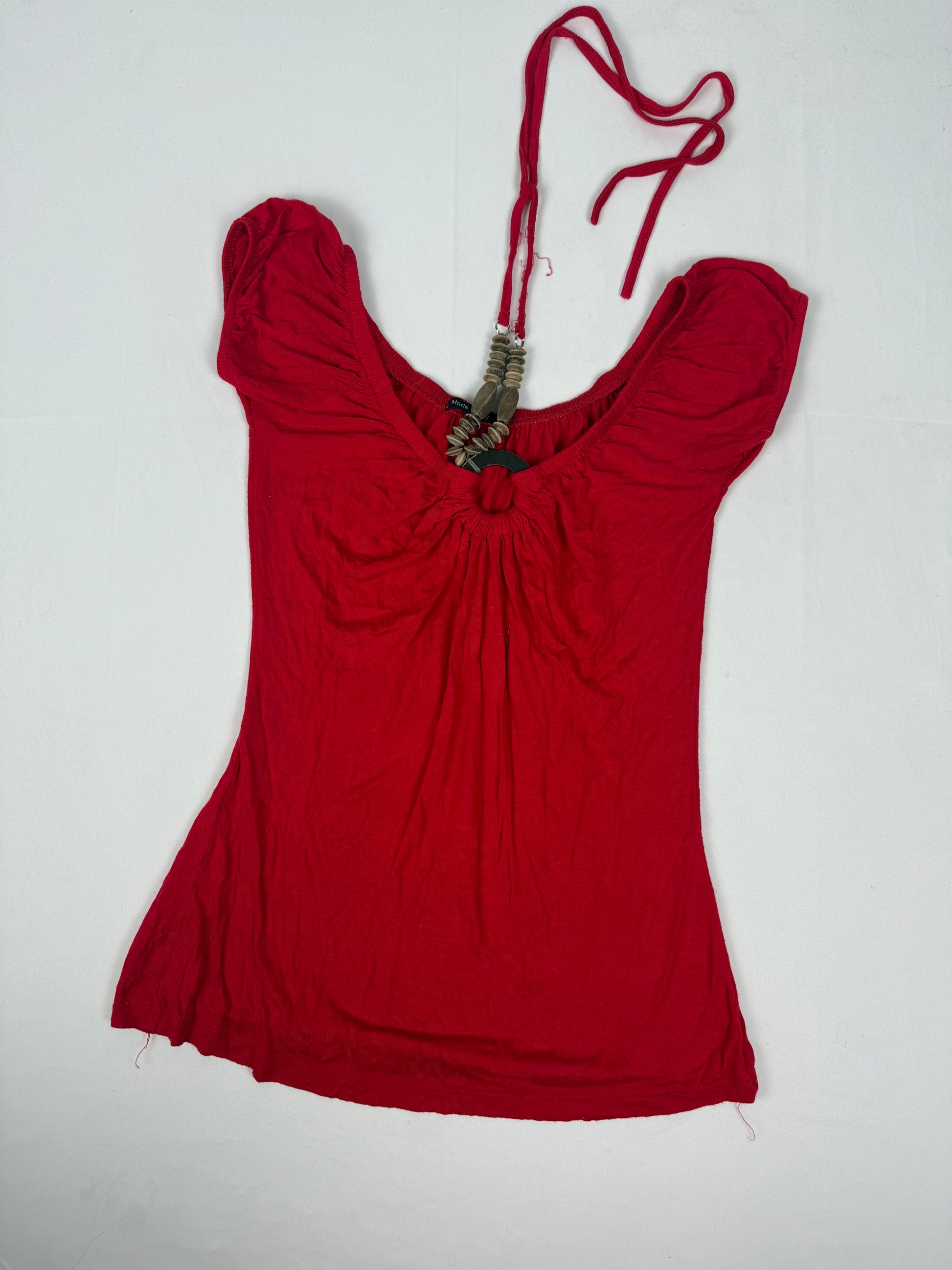 Red pearls tight fit top (S/M)