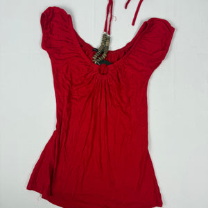 Red pearls tight fit top (S/M)