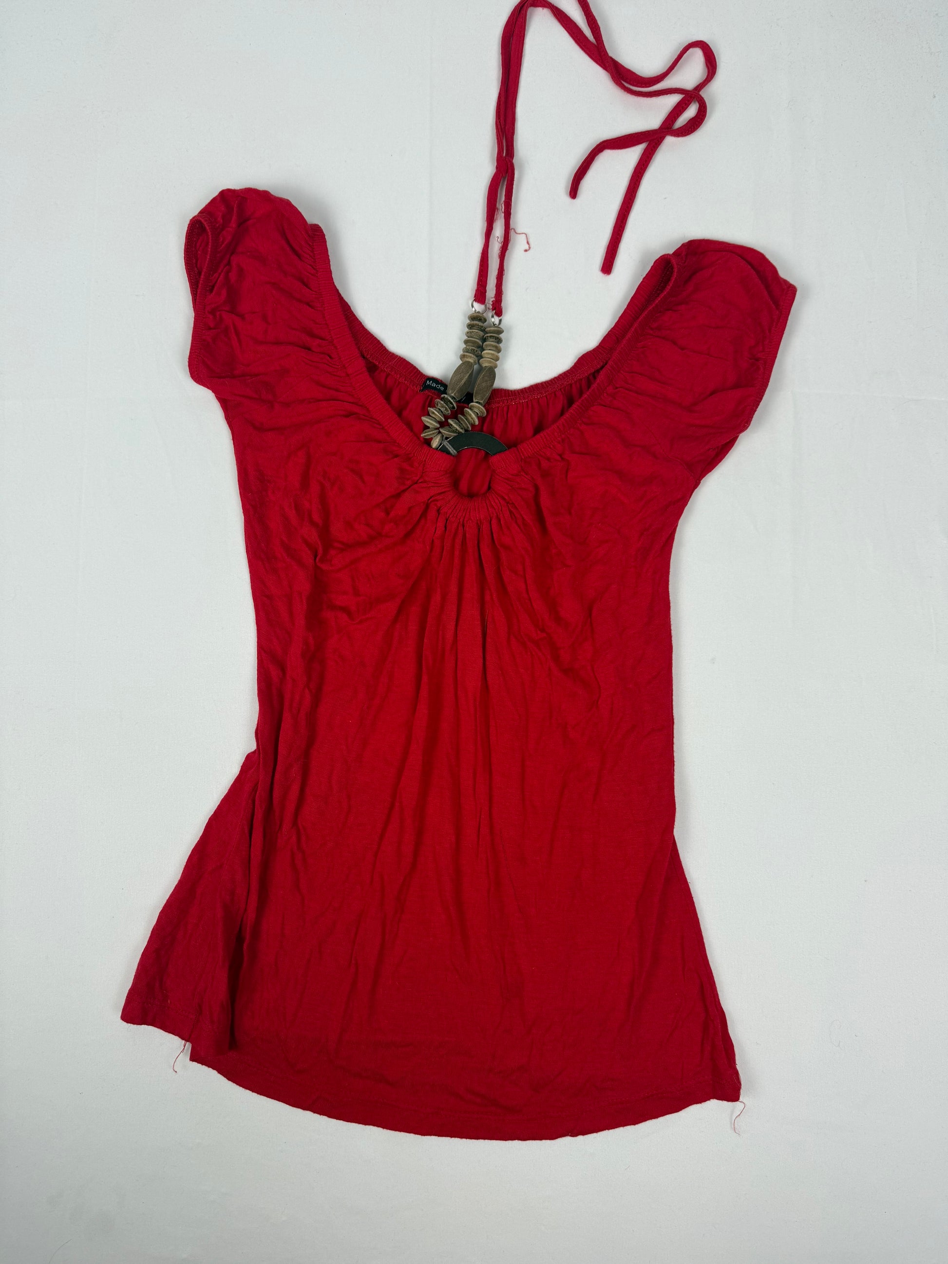 Red pearls tight fit top (S/M)