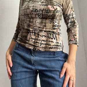 Khaki graphic long sleeves top (S/M)