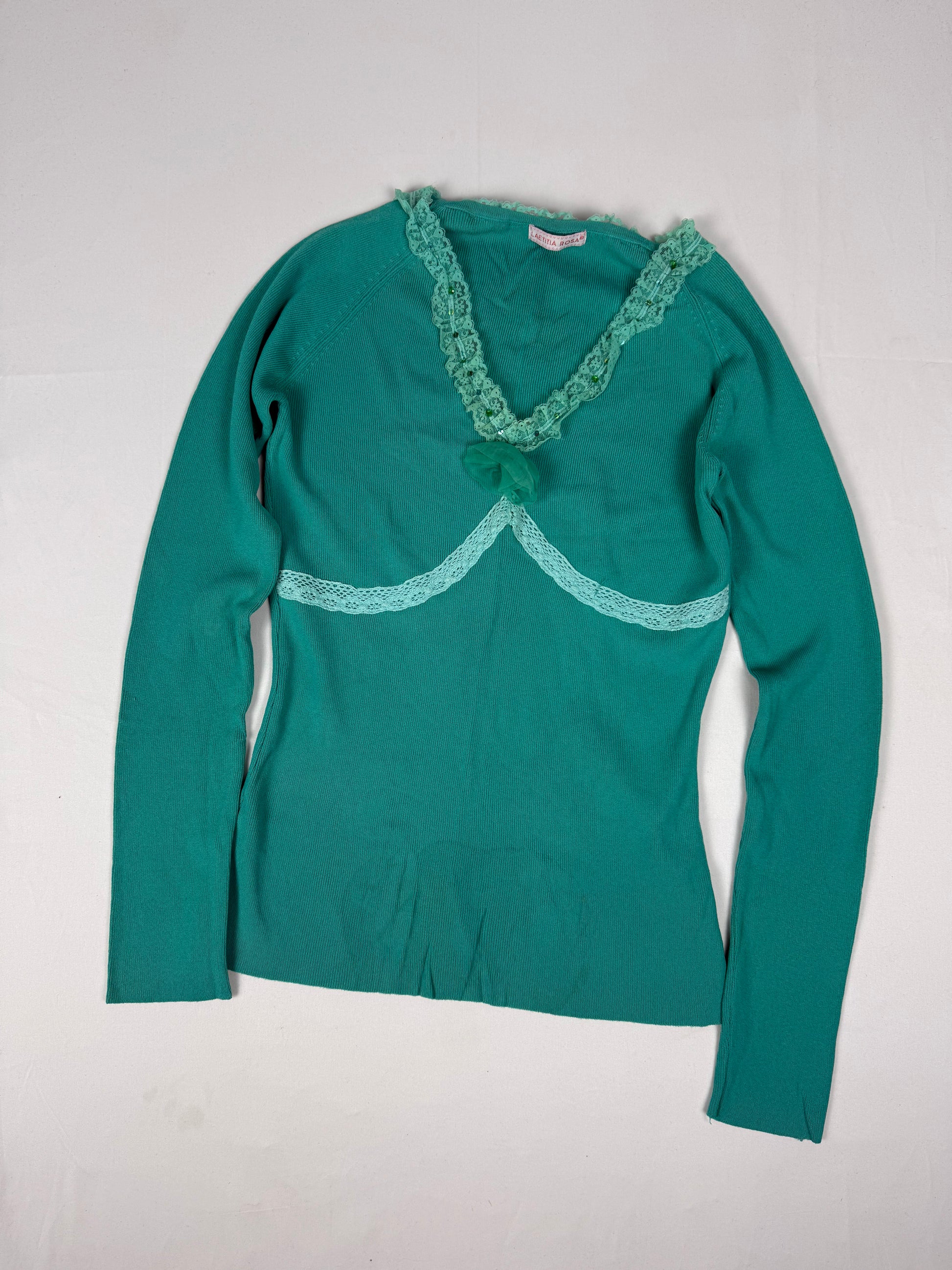 Green ribbed long sleeves top (S/M)