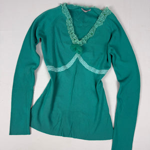 Green ribbed long sleeves top (S/M)