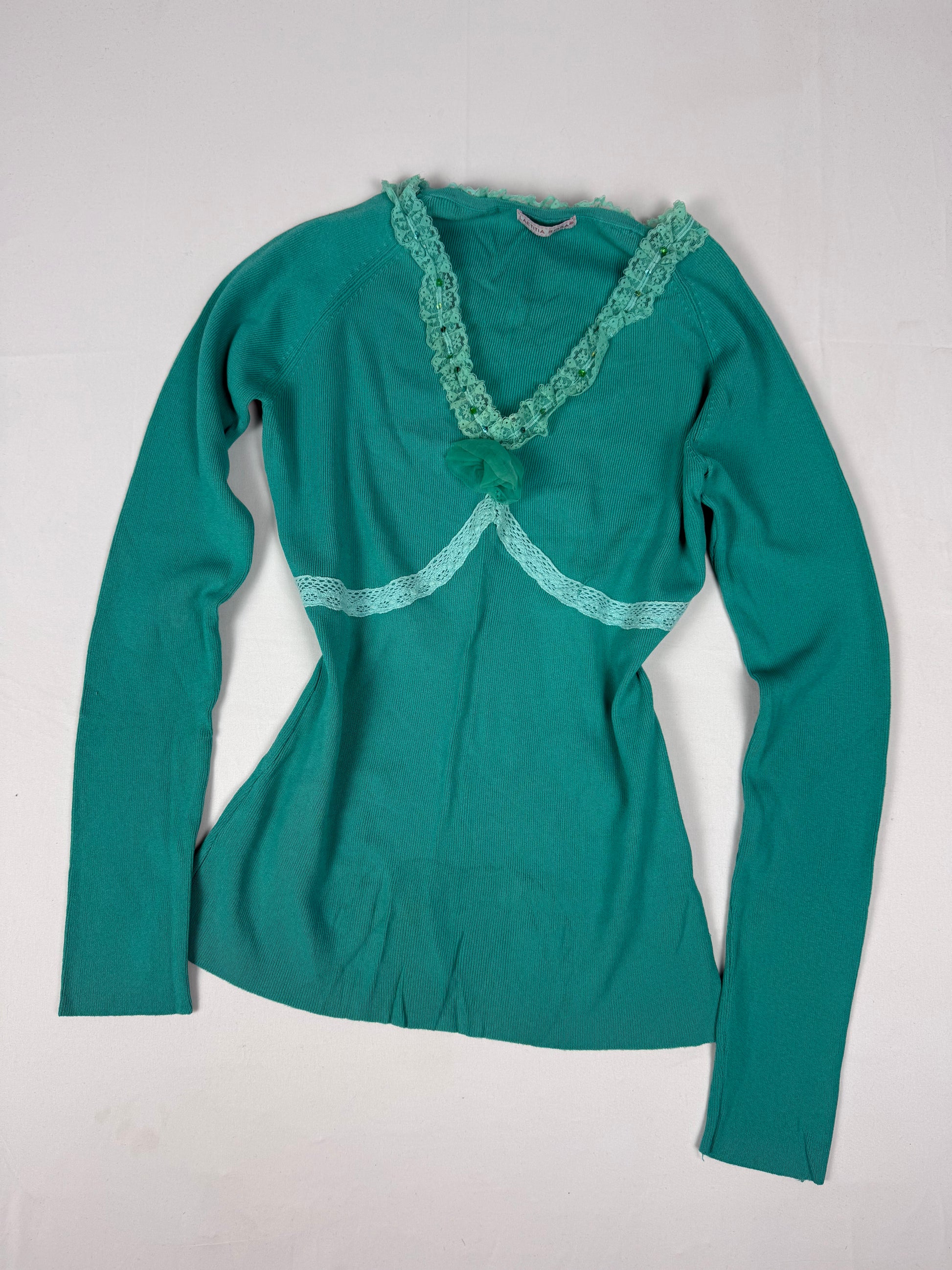 Green ribbed long sleeves top (S/M)