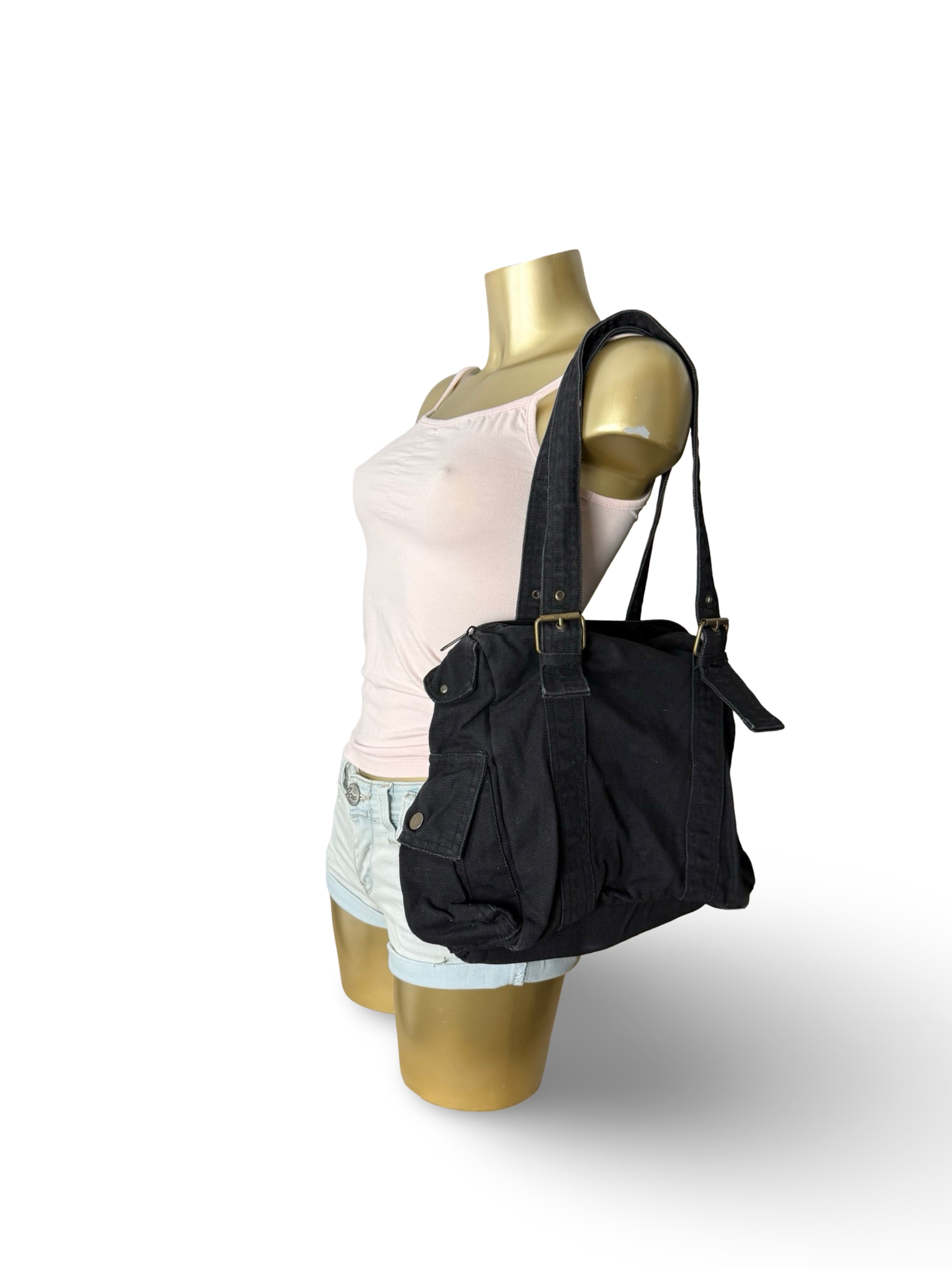 Black cotton shoulder bag (35x26cm)
