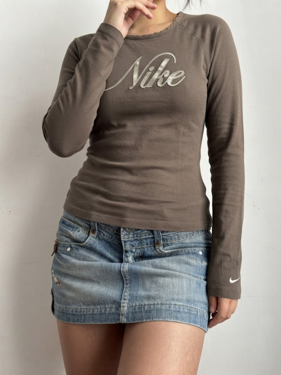 Brown logo long sleeves top (M)