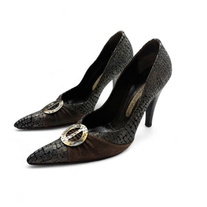 Brown croco real leather heels (36)