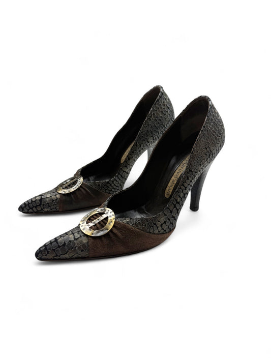 Brown croco real leather heels (36)
