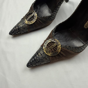 Brown croco real leather heels (36)