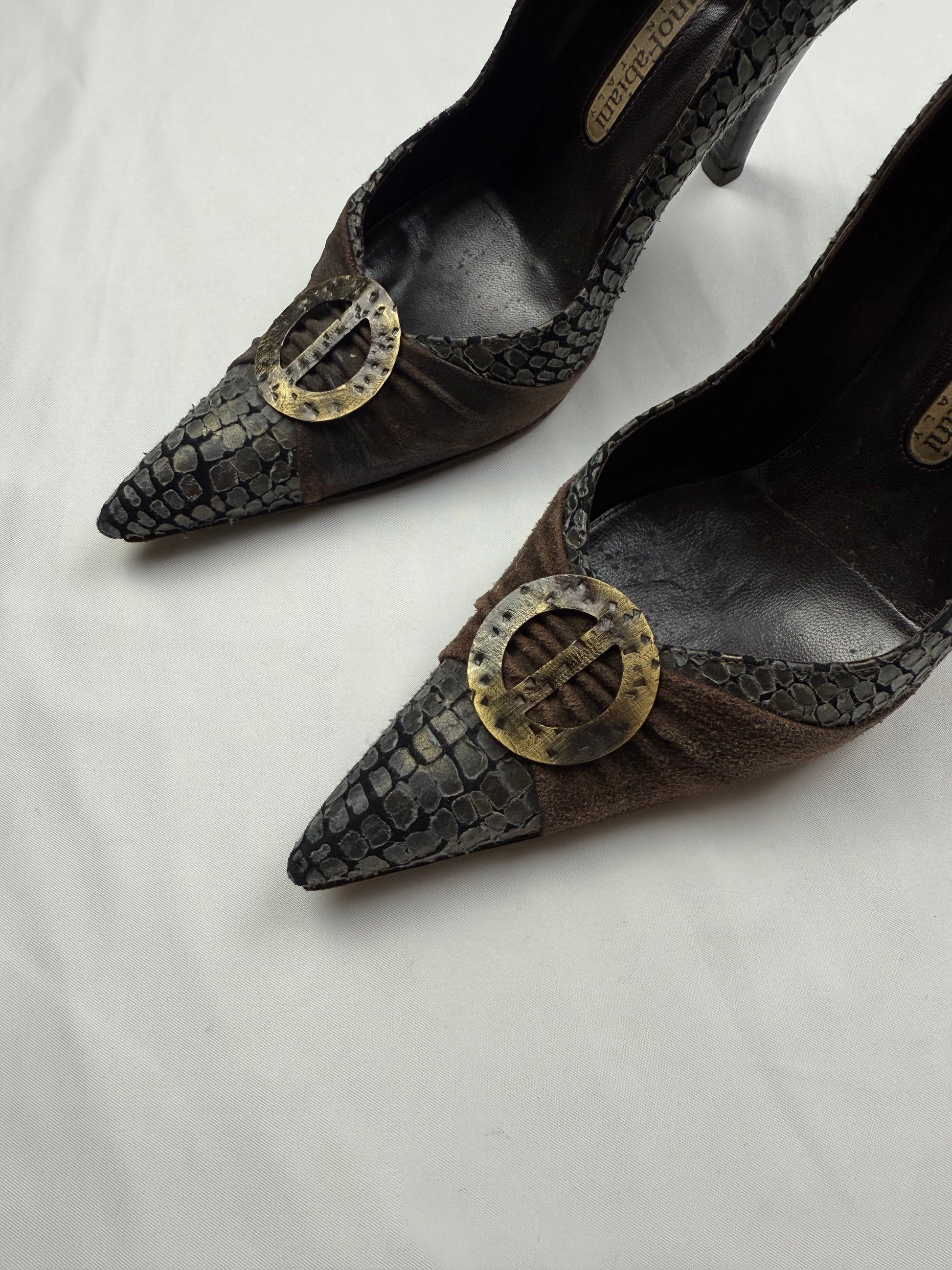 Brown croco real leather heels (36)