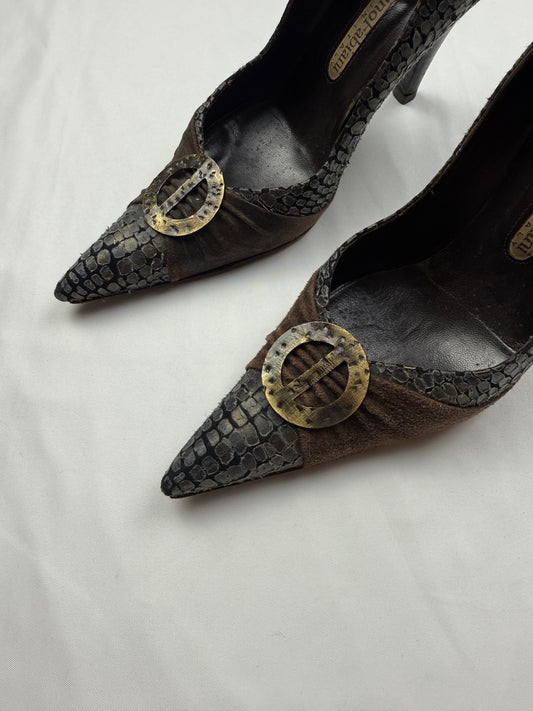 Brown croco real leather heels (36)
