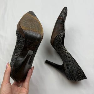 Brown croco real leather heels (36)