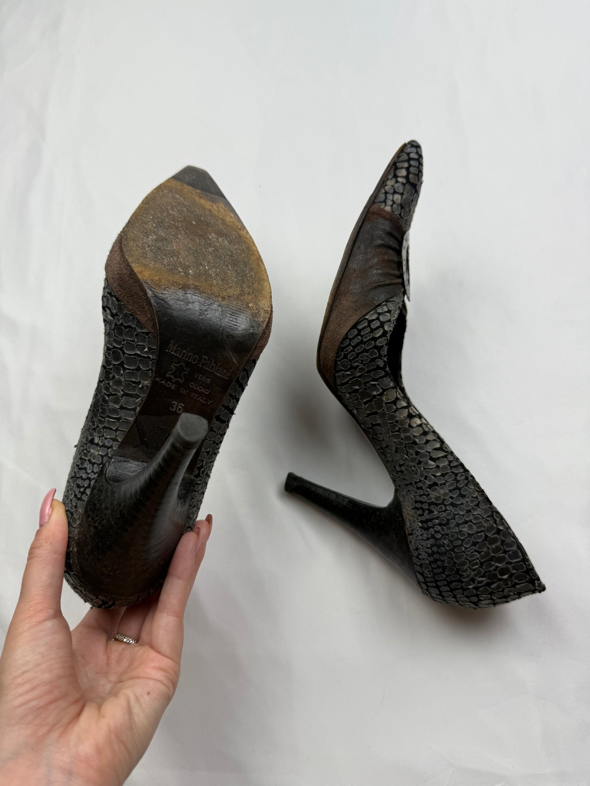 Brown croco real leather heels (36)