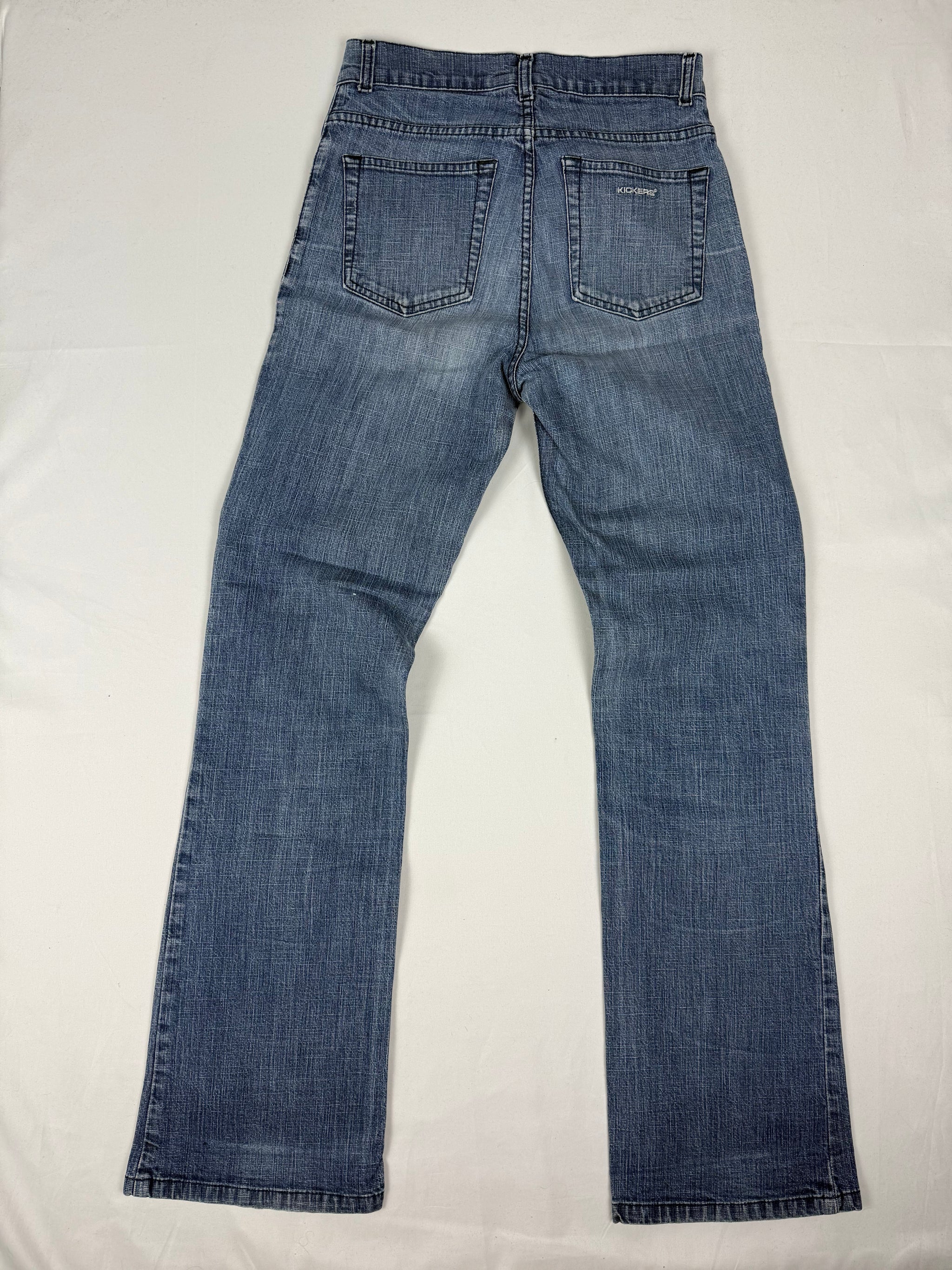 Blue denim cotton mid rise bootcut pants (XS)