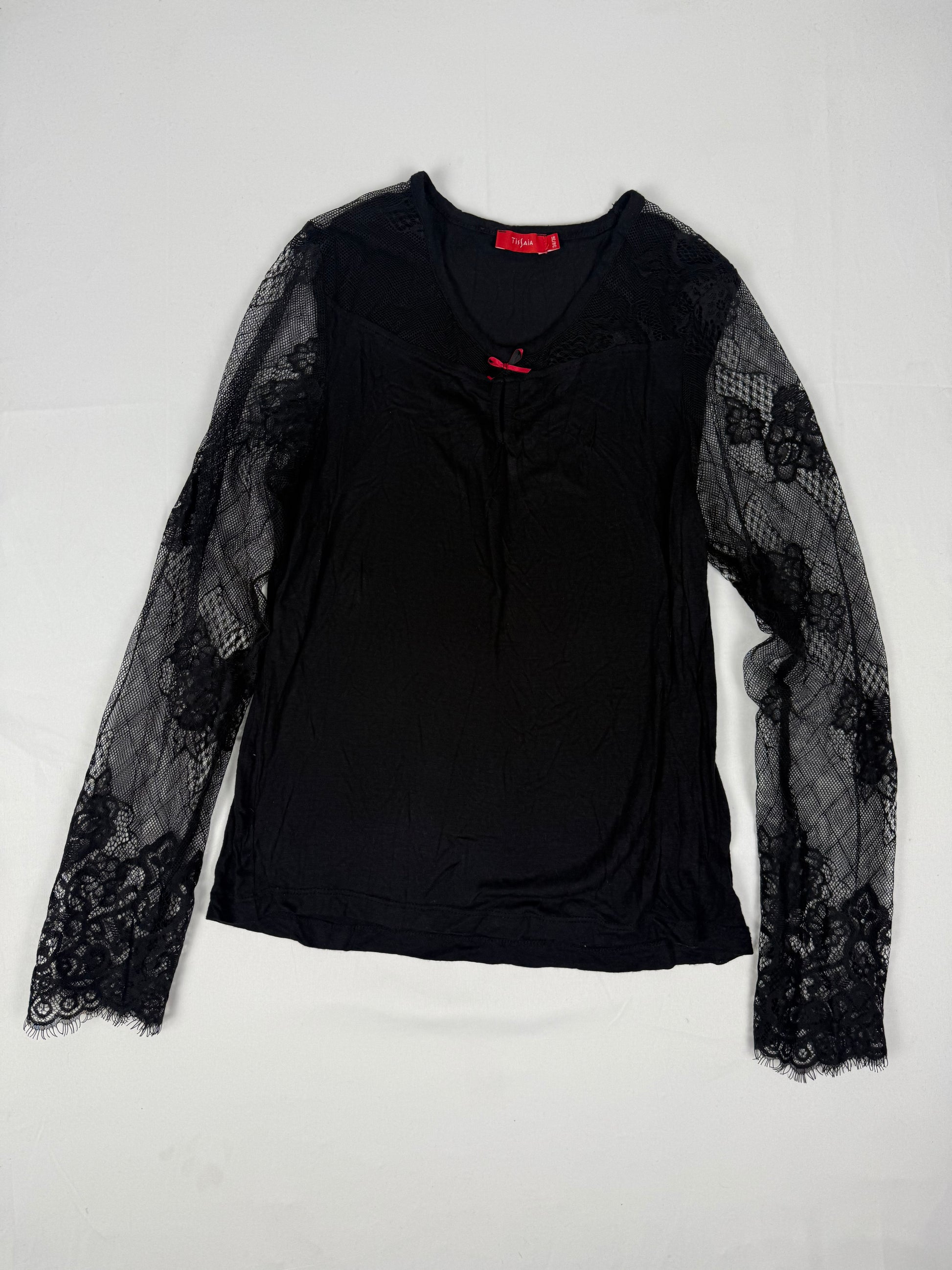 Black bi fabric lace long sleeves top (XS/S)