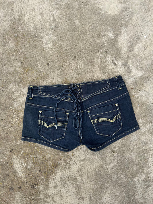 Navy blue lace up denim  low rise mini short (S/M)