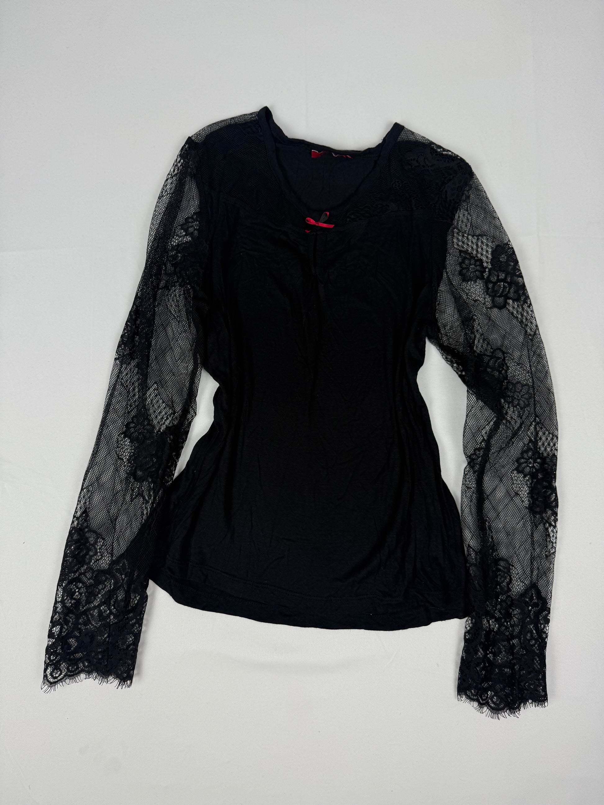 Black bi fabric lace long sleeves top (XS/S)