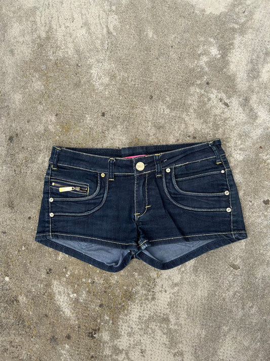 Navy blue lace up denim  low rise mini short (S/M)