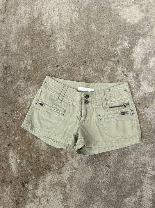 Khaki denim low rise mini short (S)