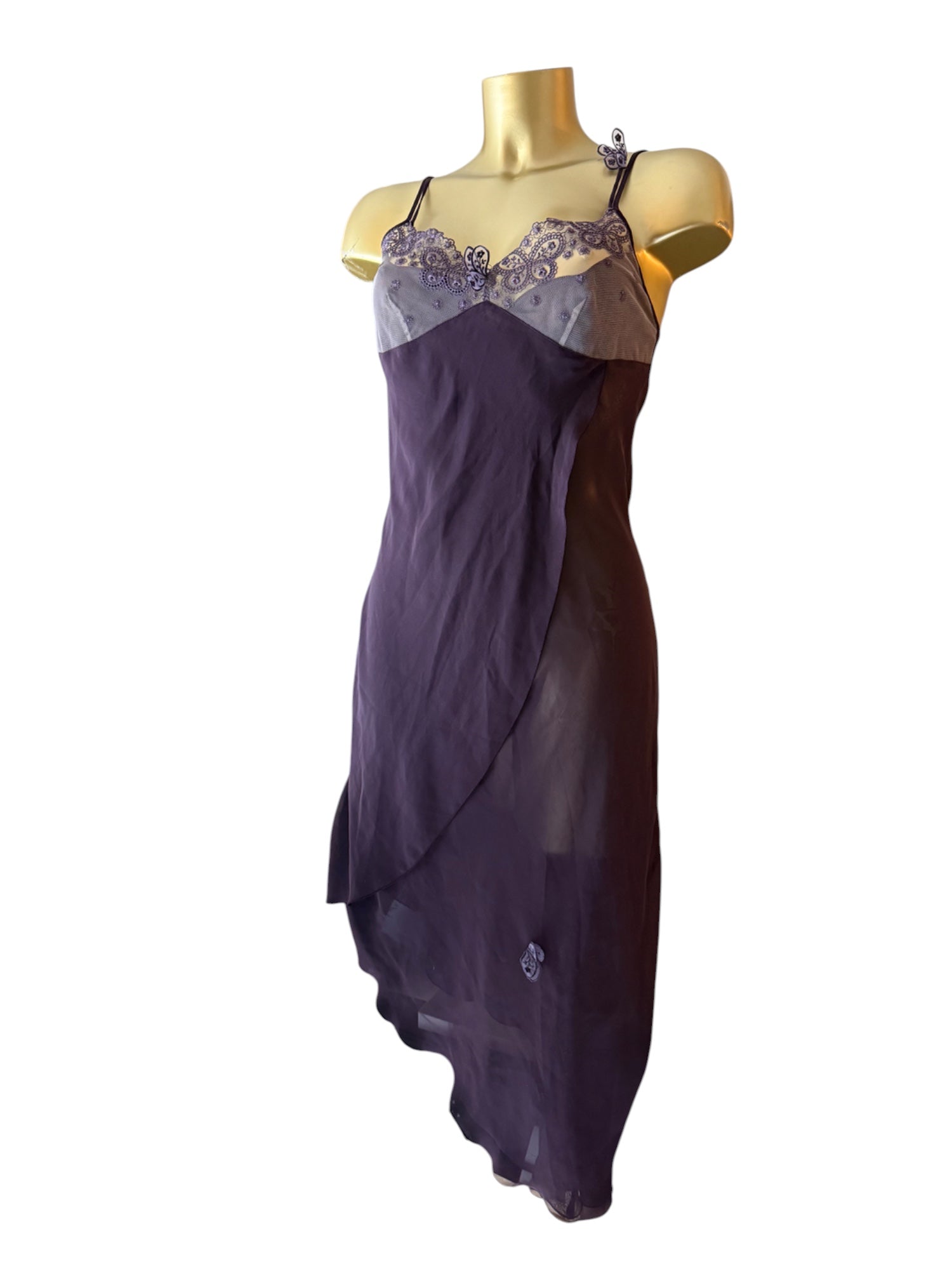 Purple mesh butterfly embroidered babydoll maxi dress (S/M)