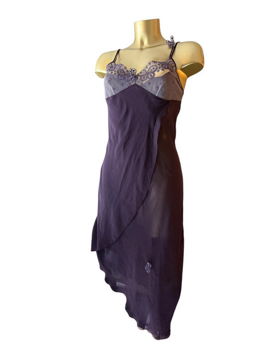 Purple mesh butterfly embroidered babydoll maxi dress (S/M)