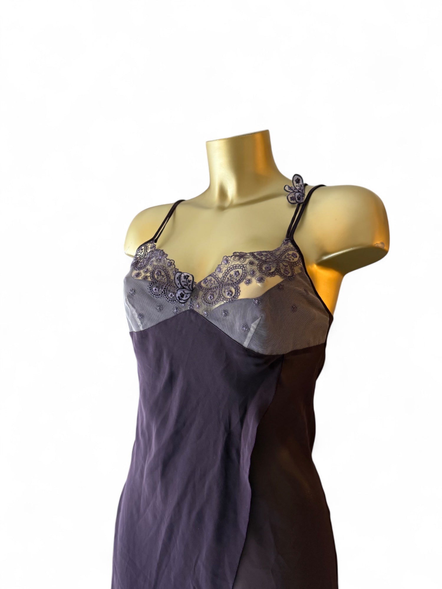 Purple mesh butterfly embroidered babydoll maxi dress (S/M)