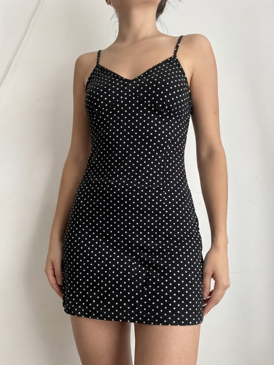 Black polka dots mini dress (S)