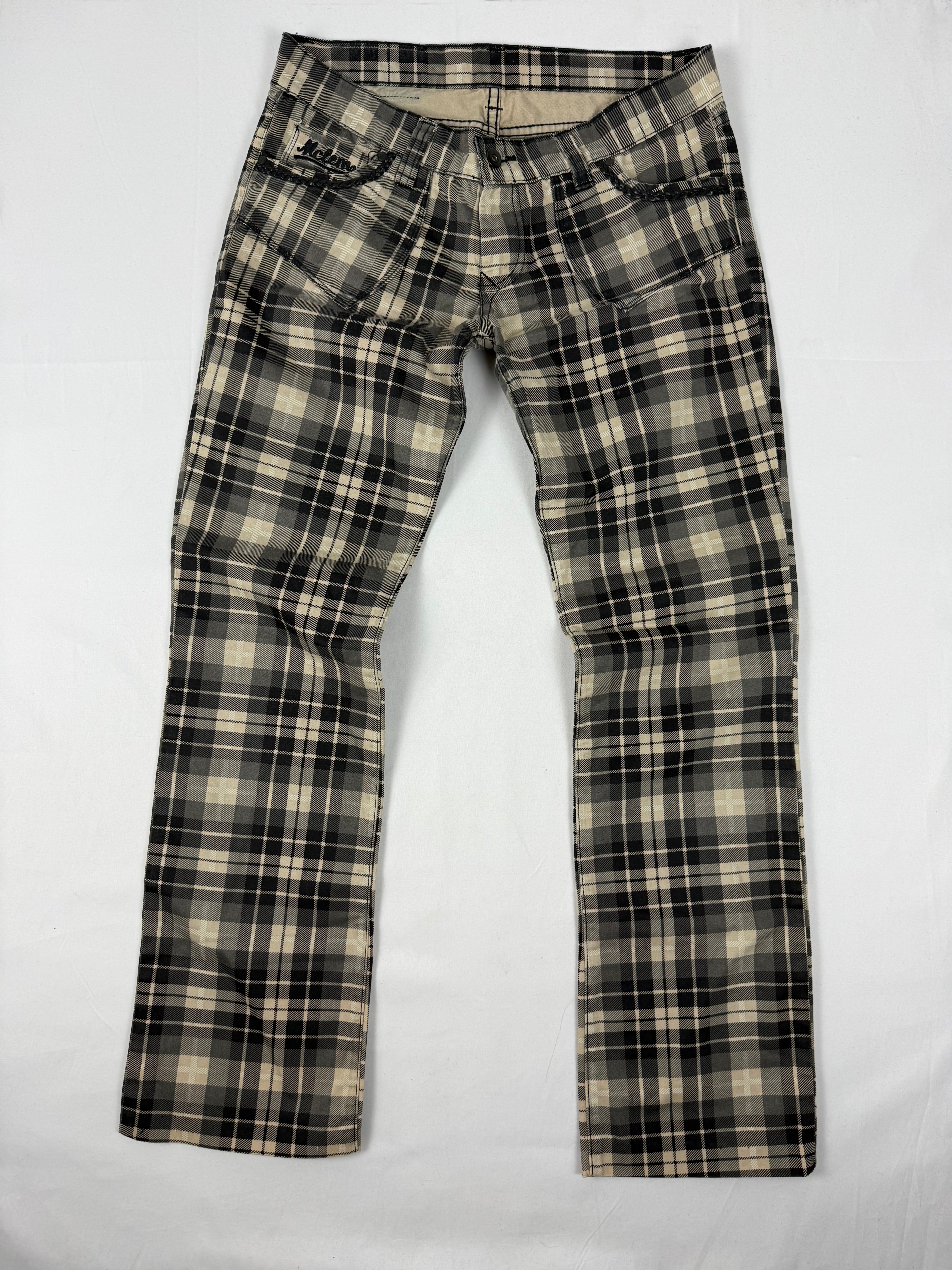 Black check print low waist straight legs denim pants (L)