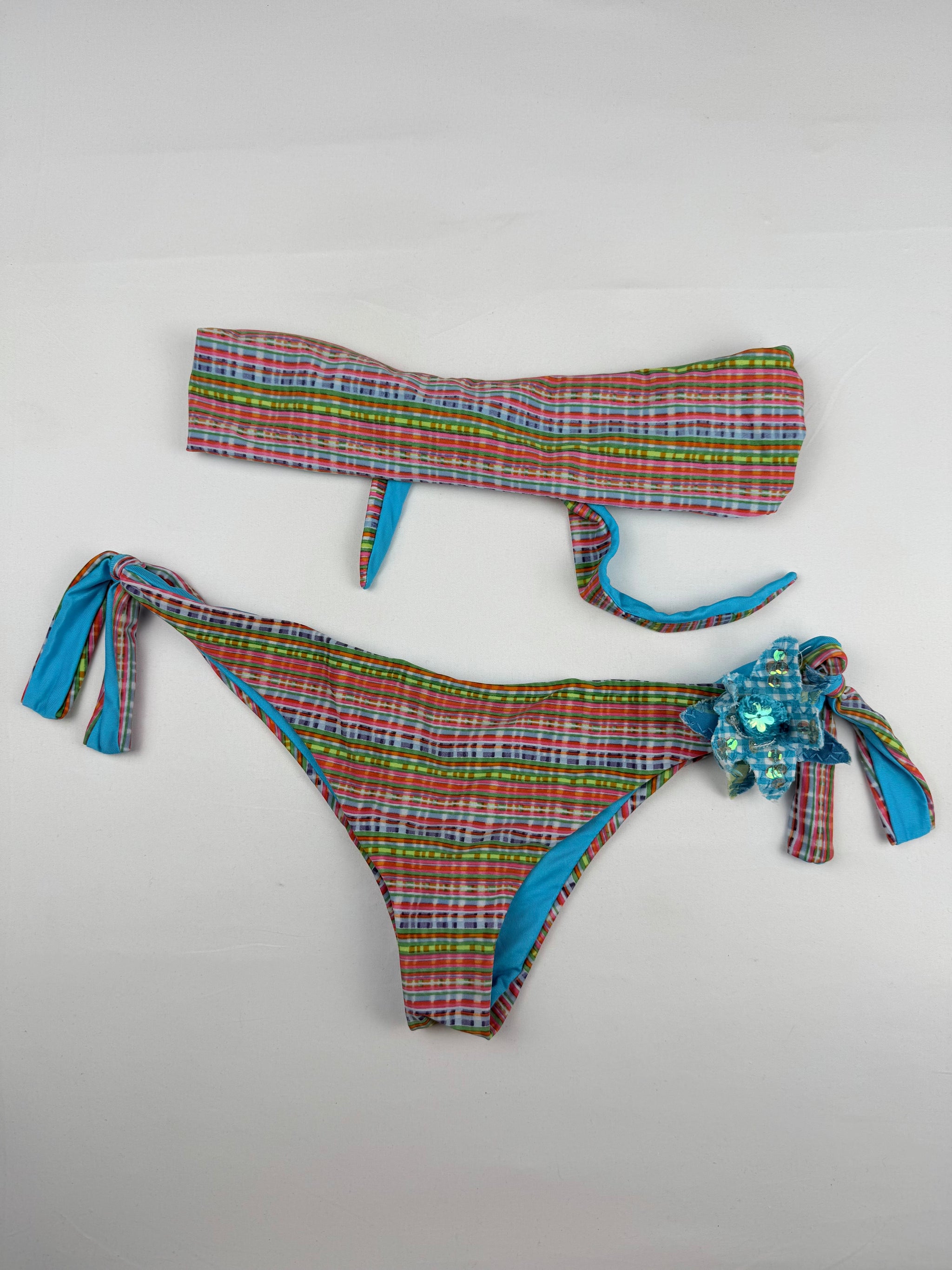 Multicolor check print bikini set (L)