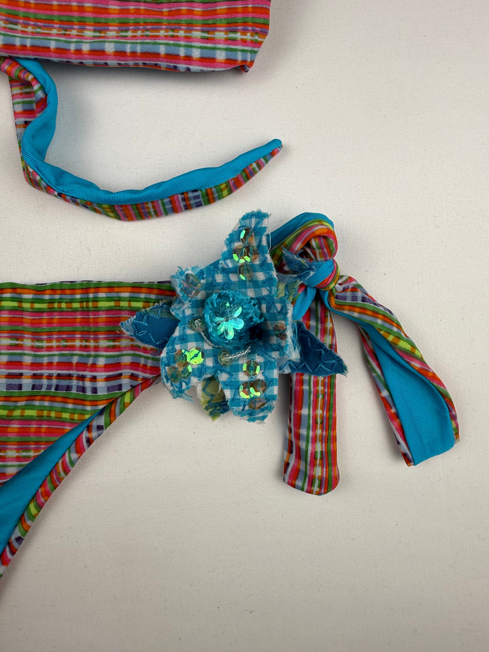 Multicolor check print bikini set (L)